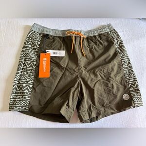 Bearded Goat Men's Olive Patterned Swim Trunks NWT